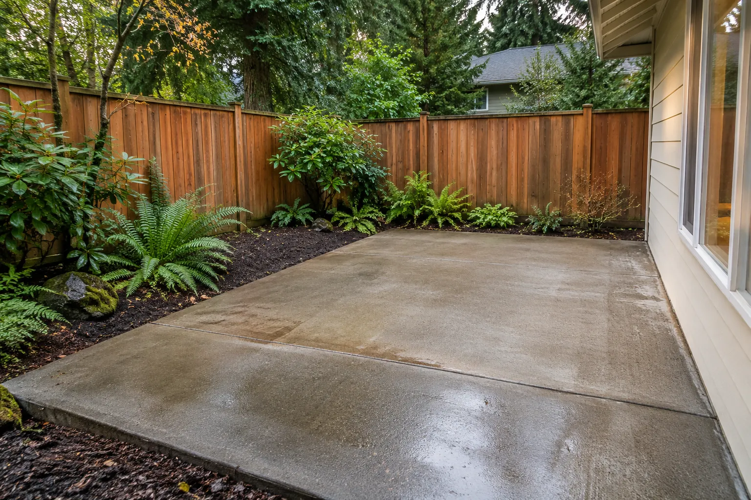 A clean, empty concrete patio after hot tub removal